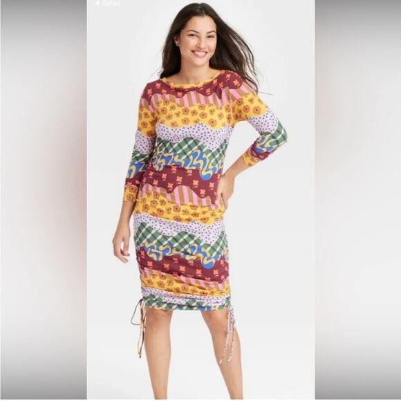 Target Latino Heritage Dress Long Sleeve Wavy Striped Drawcord A-Line Dress XXL - Picture 1 of 10